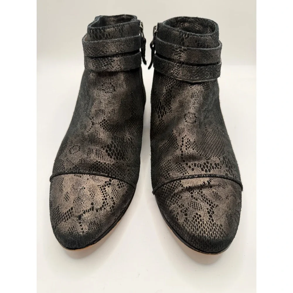 Wythe NY Ingrid Ankle Booties‎ Women 7 Black Leather Snake Texture Streetwear